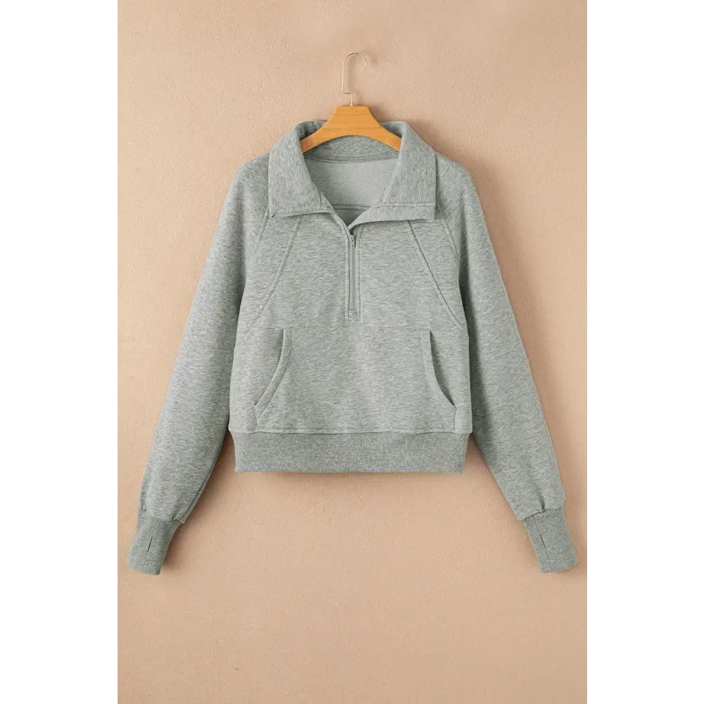 Zip Up Stand Collar Ribbed Thumbhole Sleeve Sweatshirt.