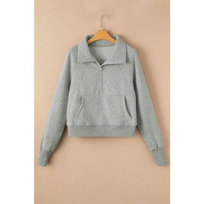 Zip Up Stand Collar Ribbed Thumbhole Sleeve Sweatshirt.