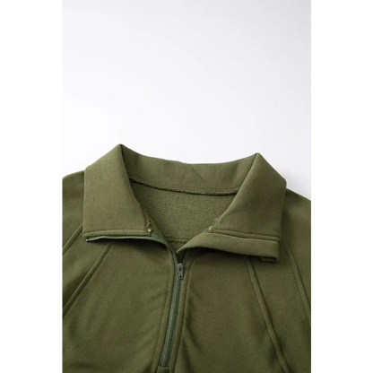Zip Up Stand Collar Ribbed Thumbhole Sleeve Sweatshirt.