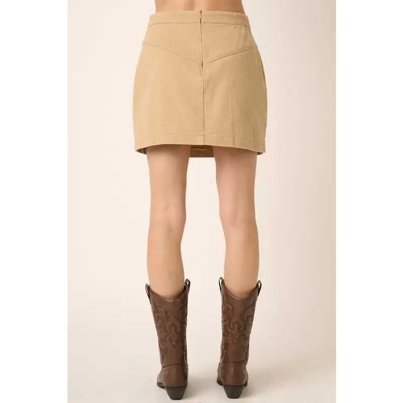 Zipper Back Twill Mini Skirt.