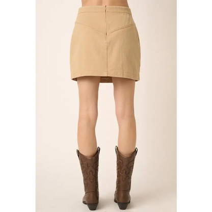 Zipper Back Twill Mini Skirt.