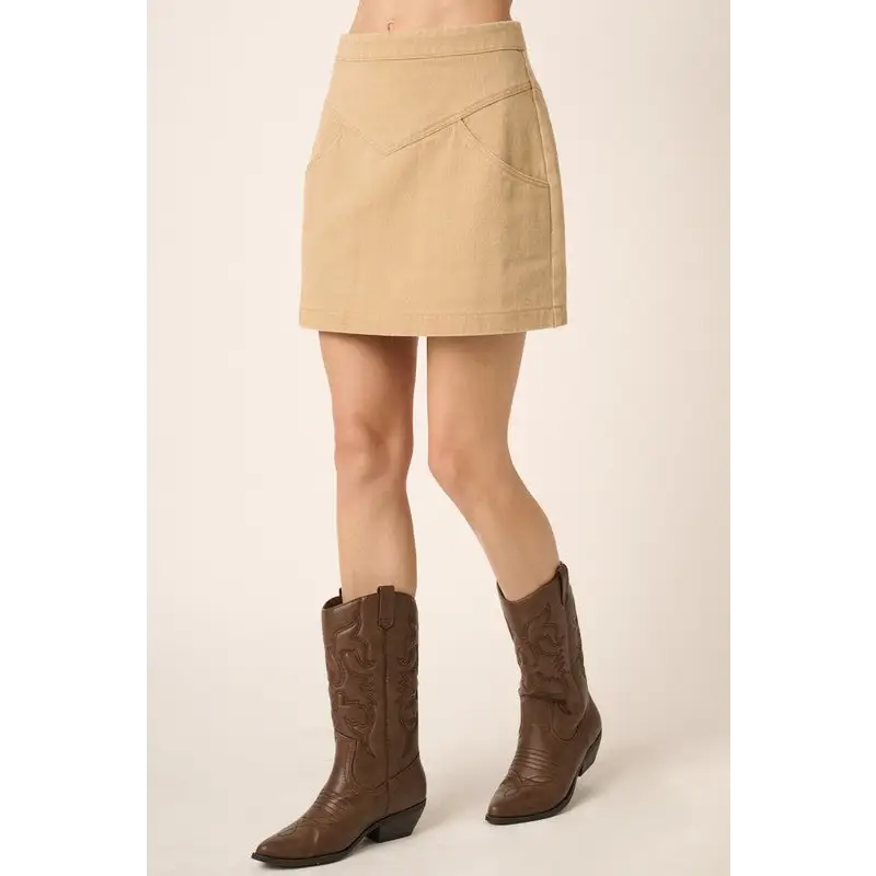 Zipper Back Twill Mini Skirt.