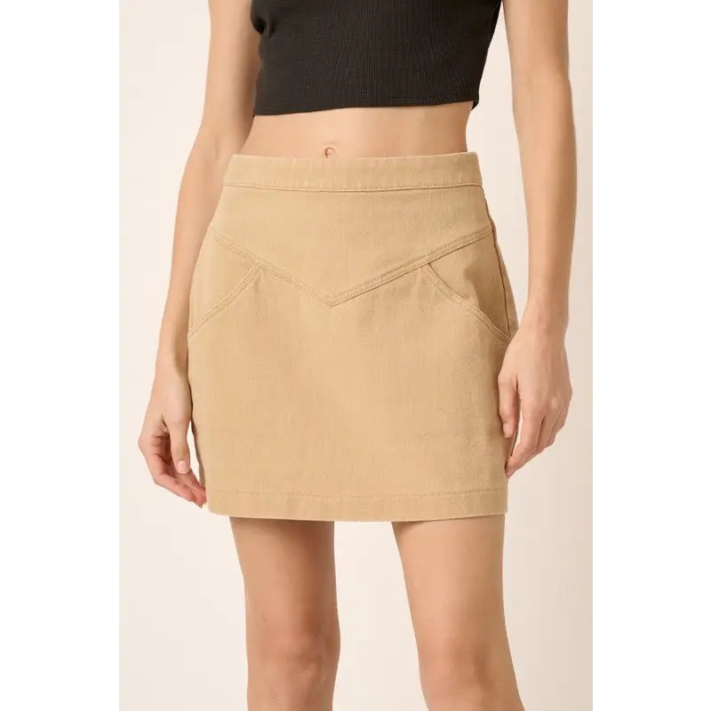 Zipper Back Twill Mini Skirt.